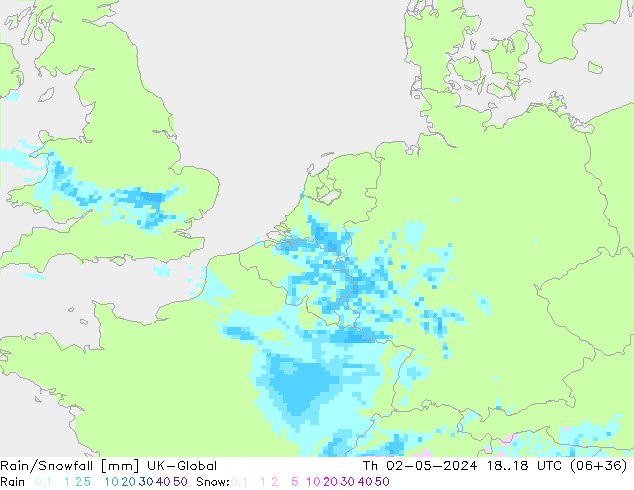 Rain/Snowfall UK-Global Qui 02.05.2024 18 UTC