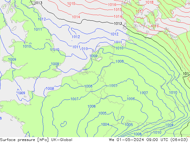 Luchtdruk (Grond) UK-Global wo 01.05.2024 09 UTC