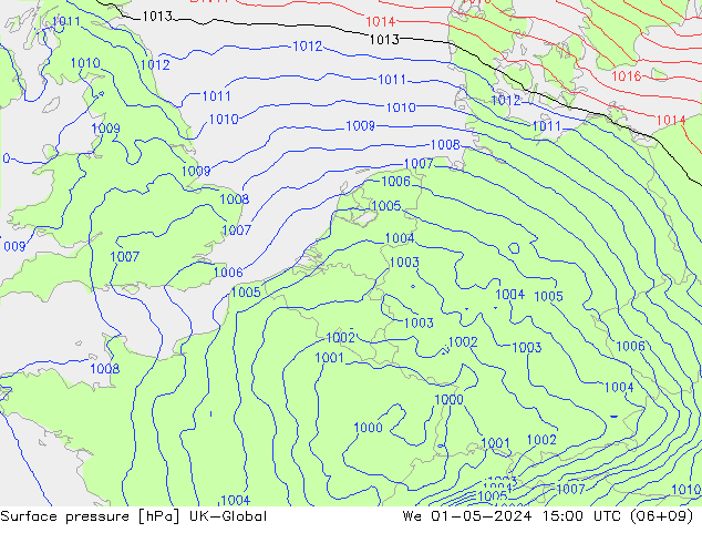 Surface pressure UK-Global We 01.05.2024 15 UTC