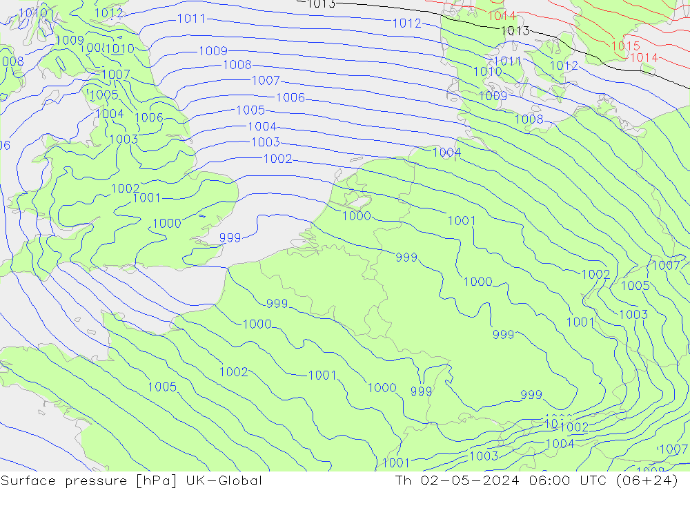 Surface pressure UK-Global Th 02.05.2024 06 UTC