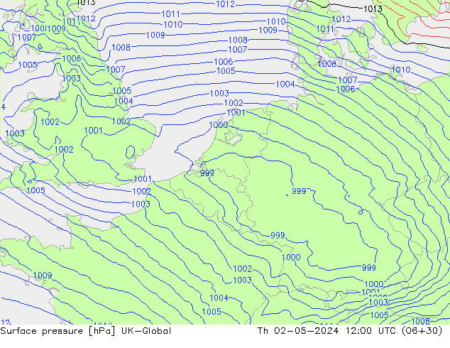 Surface pressure UK-Global Th 02.05.2024 12 UTC