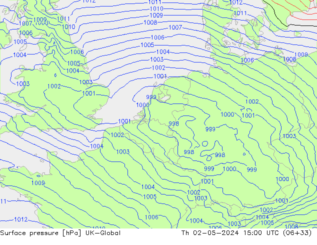 Pressione al suolo UK-Global gio 02.05.2024 15 UTC