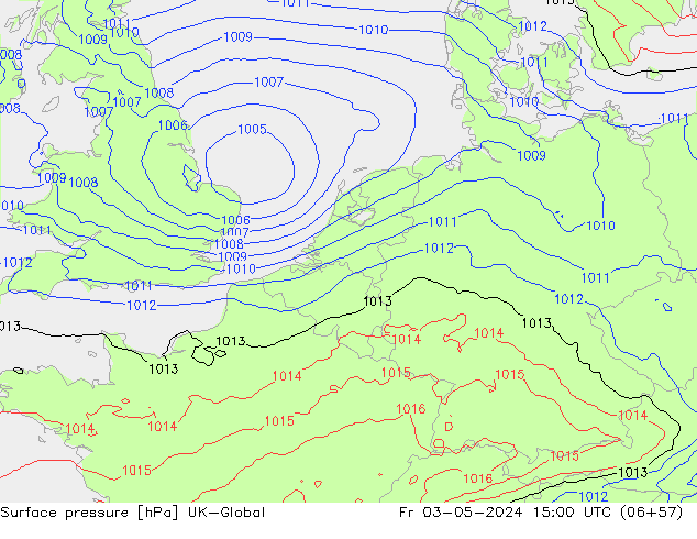 Presión superficial UK-Global vie 03.05.2024 15 UTC