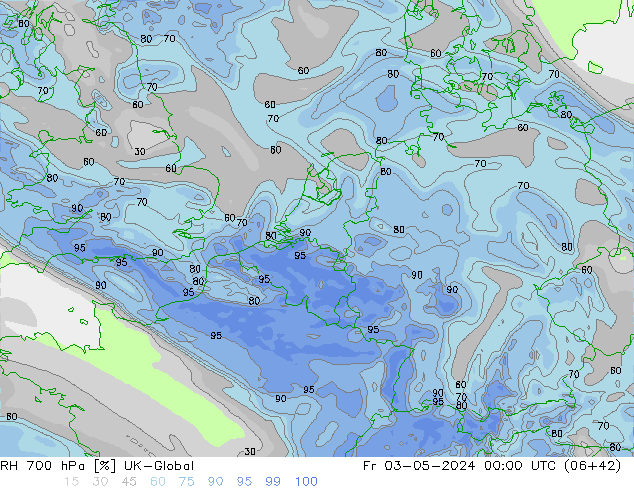 Humedad rel. 700hPa UK-Global vie 03.05.2024 00 UTC