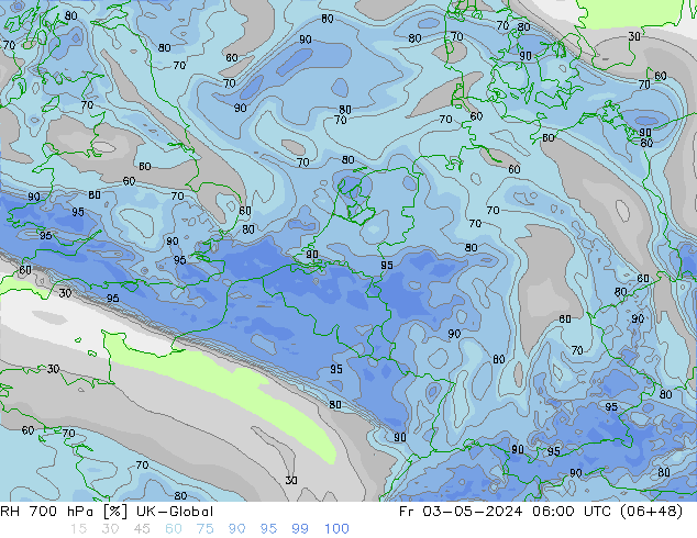 RH 700 hPa UK-Global Fr 03.05.2024 06 UTC