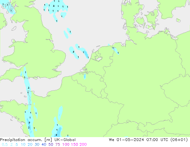 Precipitation accum. UK-Global We 01.05.2024 07 UTC