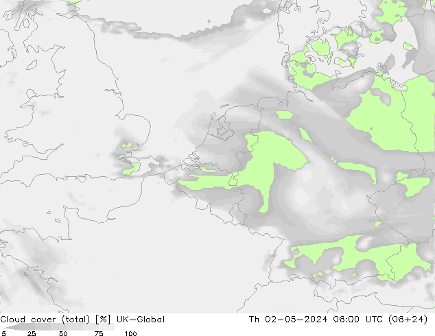 Cloud cover (total) UK-Global Th 02.05.2024 06 UTC