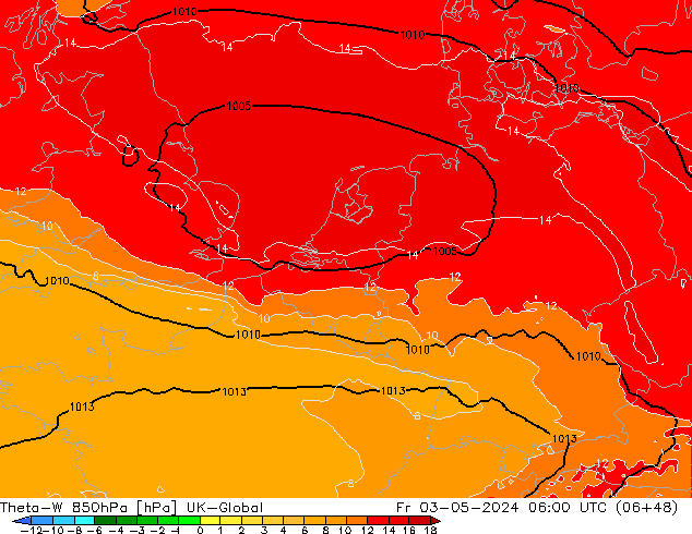 Theta-W 850hPa UK-Global Fr 03.05.2024 06 UTC
