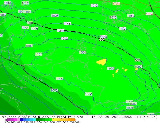 Thck 500-1000hPa UK-Global czw. 02.05.2024 06 UTC