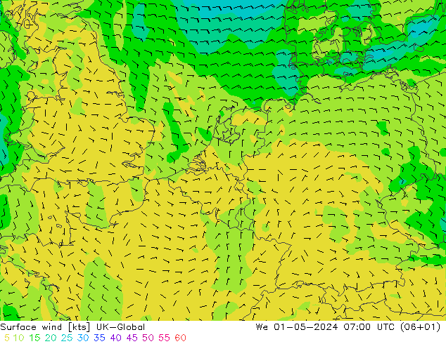 Wind 10 m UK-Global wo 01.05.2024 07 UTC