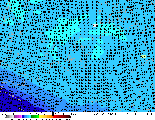 Height/Temp. 500 hPa UK-Global pt. 03.05.2024 06 UTC