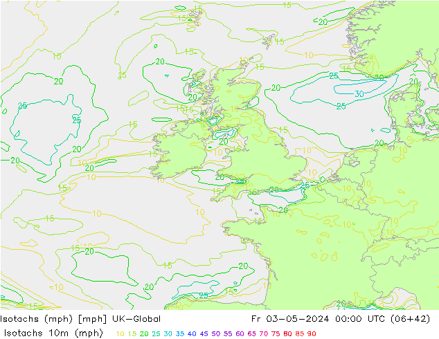 Isotachs (mph) UK-Global Pá 03.05.2024 00 UTC