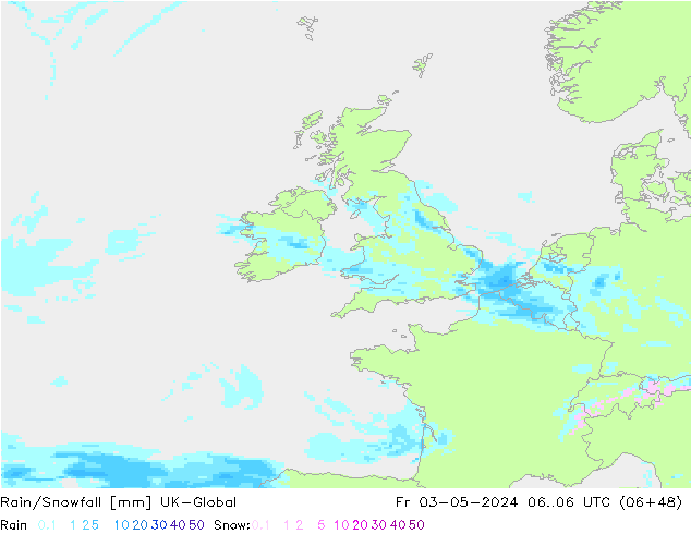 Regen/Sneeuwval UK-Global vr 03.05.2024 06 UTC