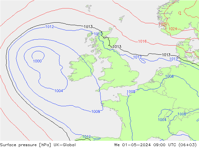 Surface pressure UK-Global We 01.05.2024 09 UTC