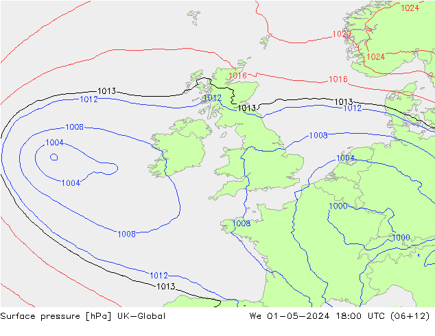 pressão do solo UK-Global Qua 01.05.2024 18 UTC