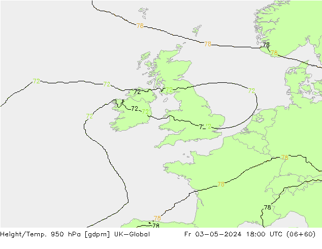 Height/Temp. 950 гПа UK-Global пт 03.05.2024 18 UTC