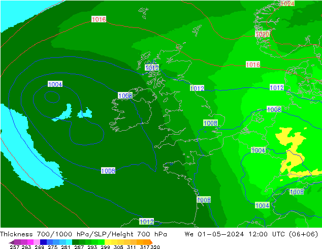 Dikte700-1000 hPa UK-Global wo 01.05.2024 12 UTC