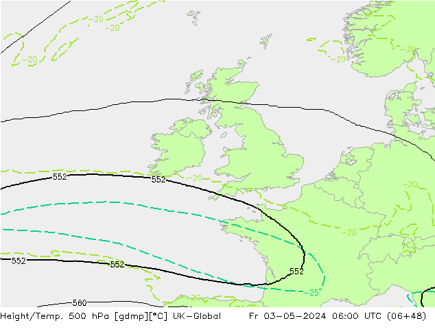 Height/Temp. 500 hPa UK-Global Fr 03.05.2024 06 UTC