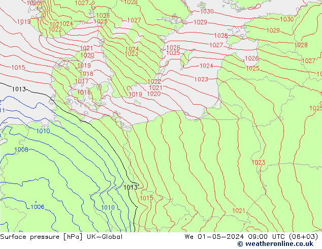 pression de l'air UK-Global mer 01.05.2024 09 UTC