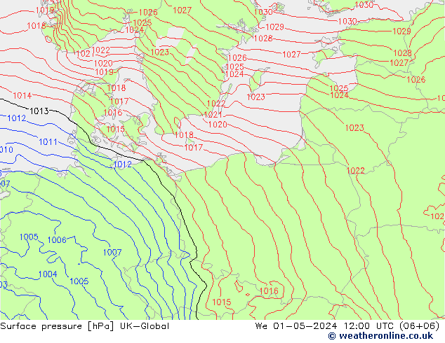 Atmosférický tlak UK-Global St 01.05.2024 12 UTC