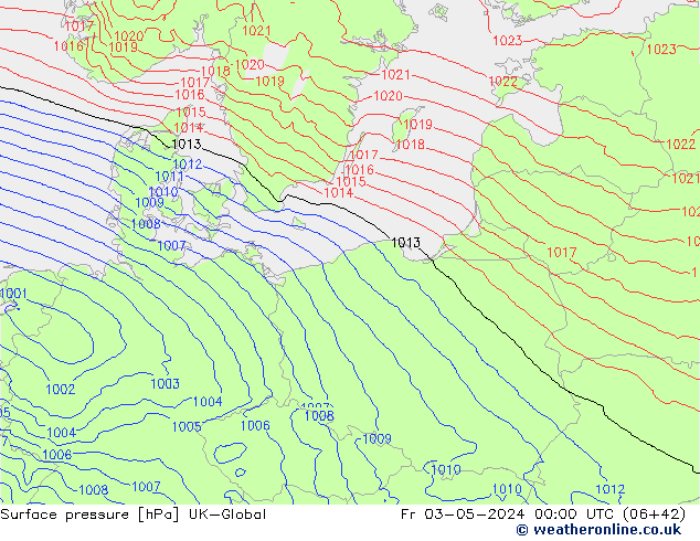 Surface pressure UK-Global Fr 03.05.2024 00 UTC