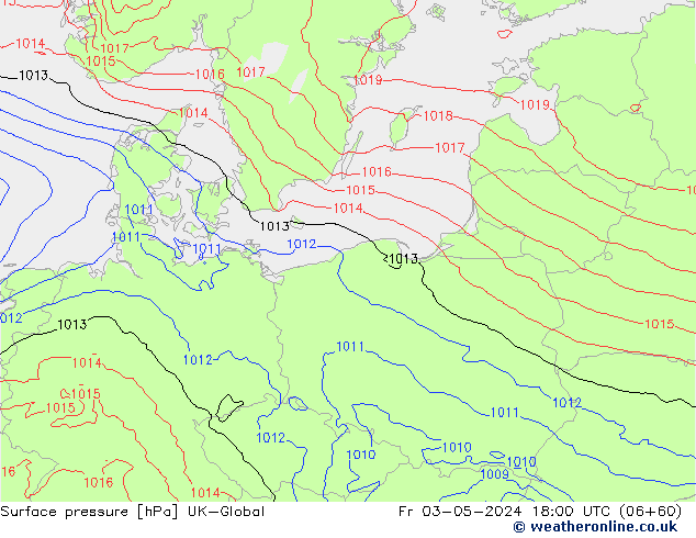 Atmosférický tlak UK-Global Pá 03.05.2024 18 UTC