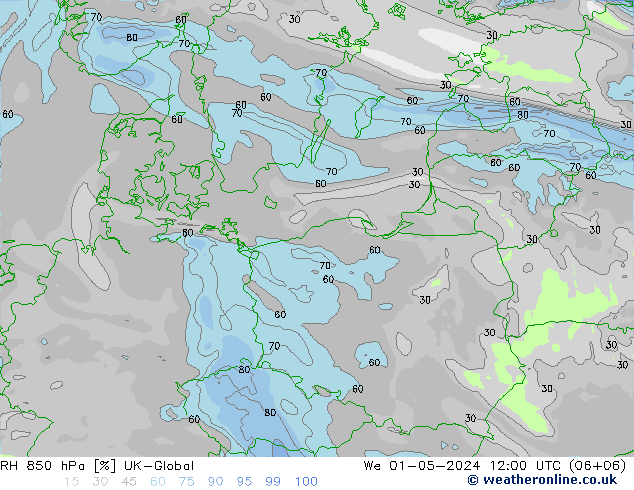 RH 850 hPa UK-Global We 01.05.2024 12 UTC