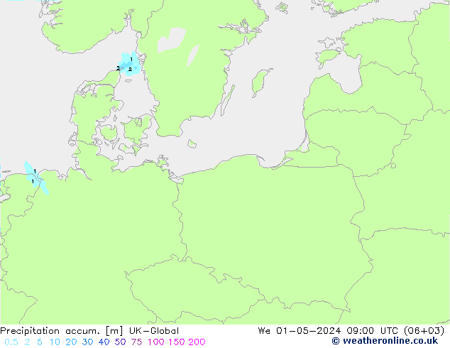 Precipitation accum. UK-Global mer 01.05.2024 09 UTC