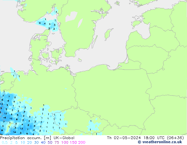 Précipitation accum. UK-Global jeu 02.05.2024 18 UTC