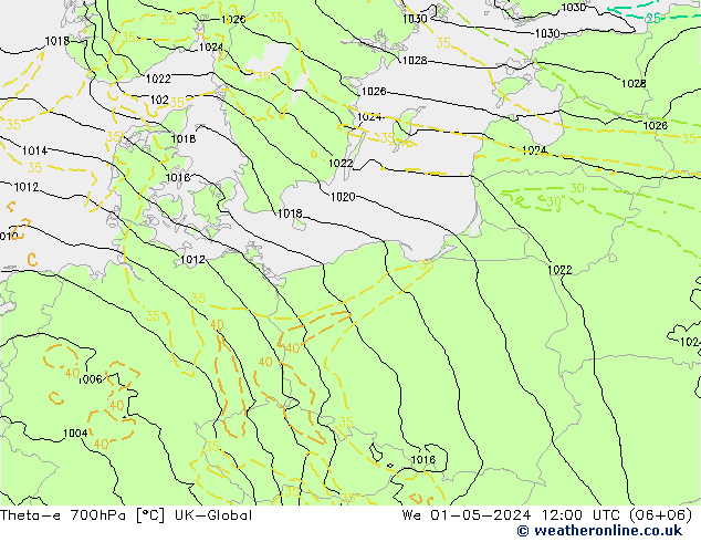 Theta-e 700гПа UK-Global ср 01.05.2024 12 UTC