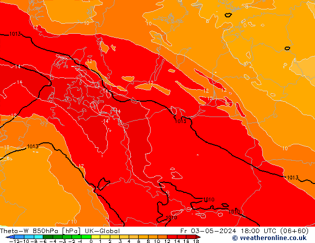 Theta-W 850hPa UK-Global ven 03.05.2024 18 UTC