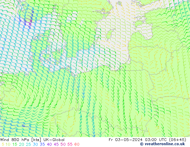 Vent 850 hPa UK-Global ven 03.05.2024 03 UTC