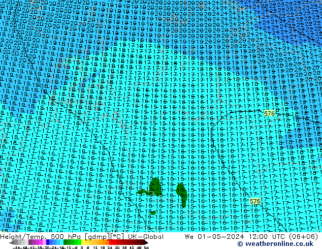 Height/Temp. 500 гПа UK-Global ср 01.05.2024 12 UTC