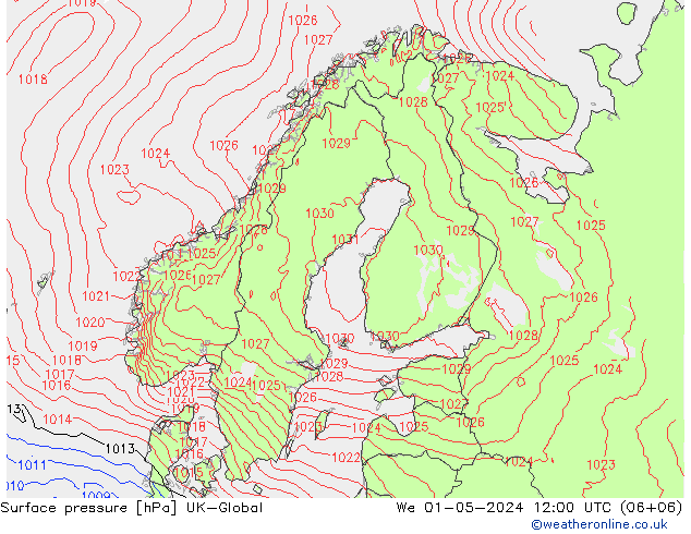 pression de l'air UK-Global mer 01.05.2024 12 UTC