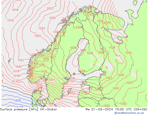 Surface pressure UK-Global We 01.05.2024 15 UTC