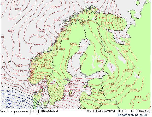 pression de l'air UK-Global mer 01.05.2024 18 UTC