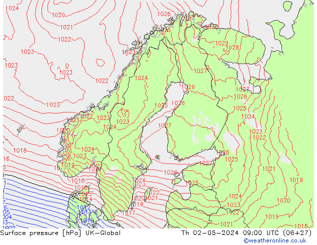 Surface pressure UK-Global Th 02.05.2024 09 UTC