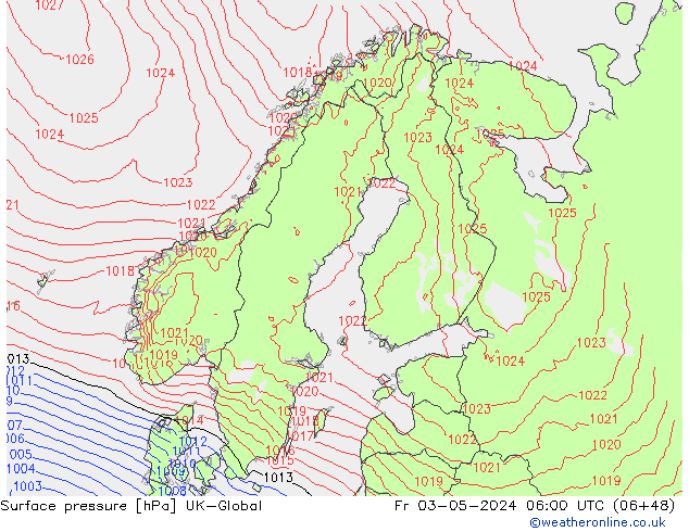 Surface pressure UK-Global Fr 03.05.2024 06 UTC