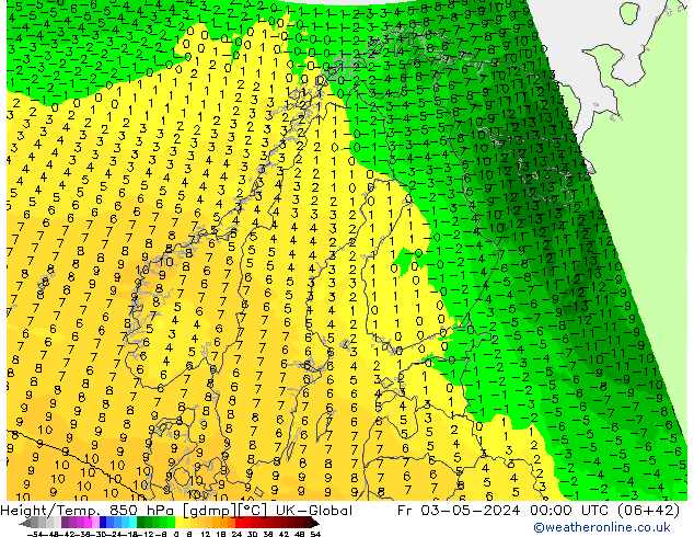 Height/Temp. 850 hPa UK-Global Pá 03.05.2024 00 UTC