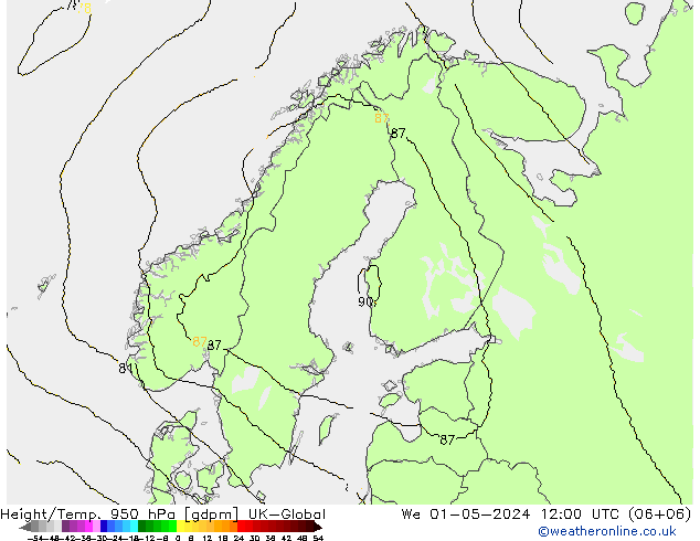 Height/Temp. 950 hPa UK-Global Mi 01.05.2024 12 UTC