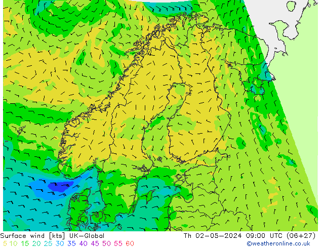 Surface wind UK-Global Th 02.05.2024 09 UTC