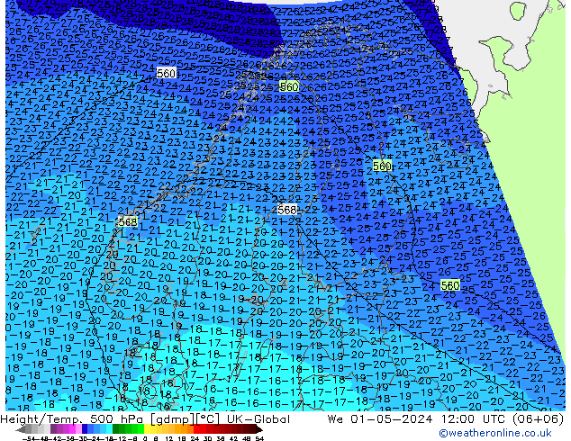 Height/Temp. 500 hPa UK-Global We 01.05.2024 12 UTC