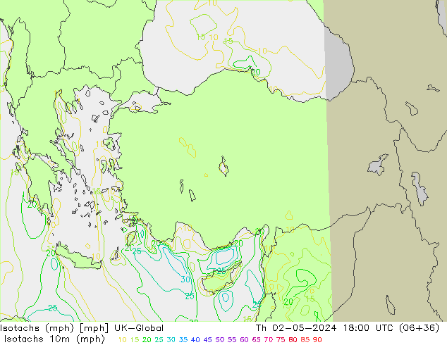 Izotacha (mph) UK-Global czw. 02.05.2024 18 UTC