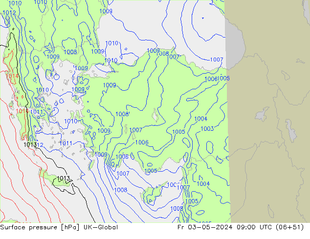 Presión superficial UK-Global vie 03.05.2024 09 UTC
