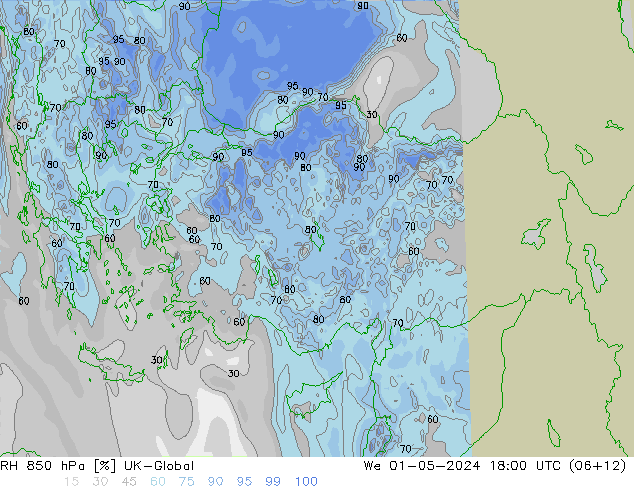 RH 850 hPa UK-Global mer 01.05.2024 18 UTC