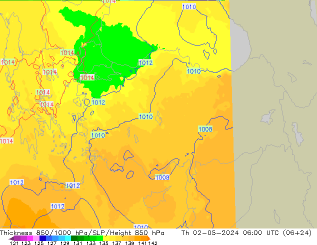 Thck 850-1000 hPa UK-Global  02.05.2024 06 UTC