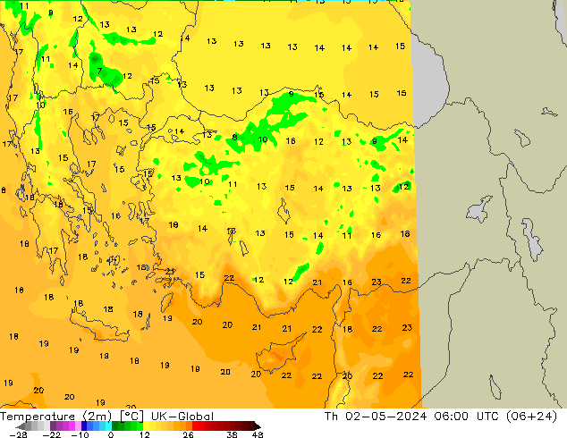 Temperatuurkaart (2m) UK-Global do 02.05.2024 06 UTC