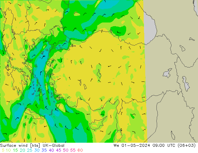 wiatr 10 m UK-Global śro. 01.05.2024 09 UTC