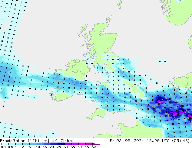 Precipitation (12h) UK-Global Fr 03.05.2024 06 UTC