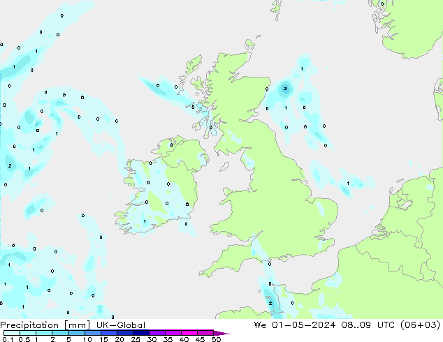 Precipitation UK-Global We 01.05.2024 09 UTC